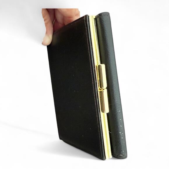 Burberry Dark Brown Leather Wallet Gold Hardware Bifold Plaid Lining Kisslock - Picture 8 of 9